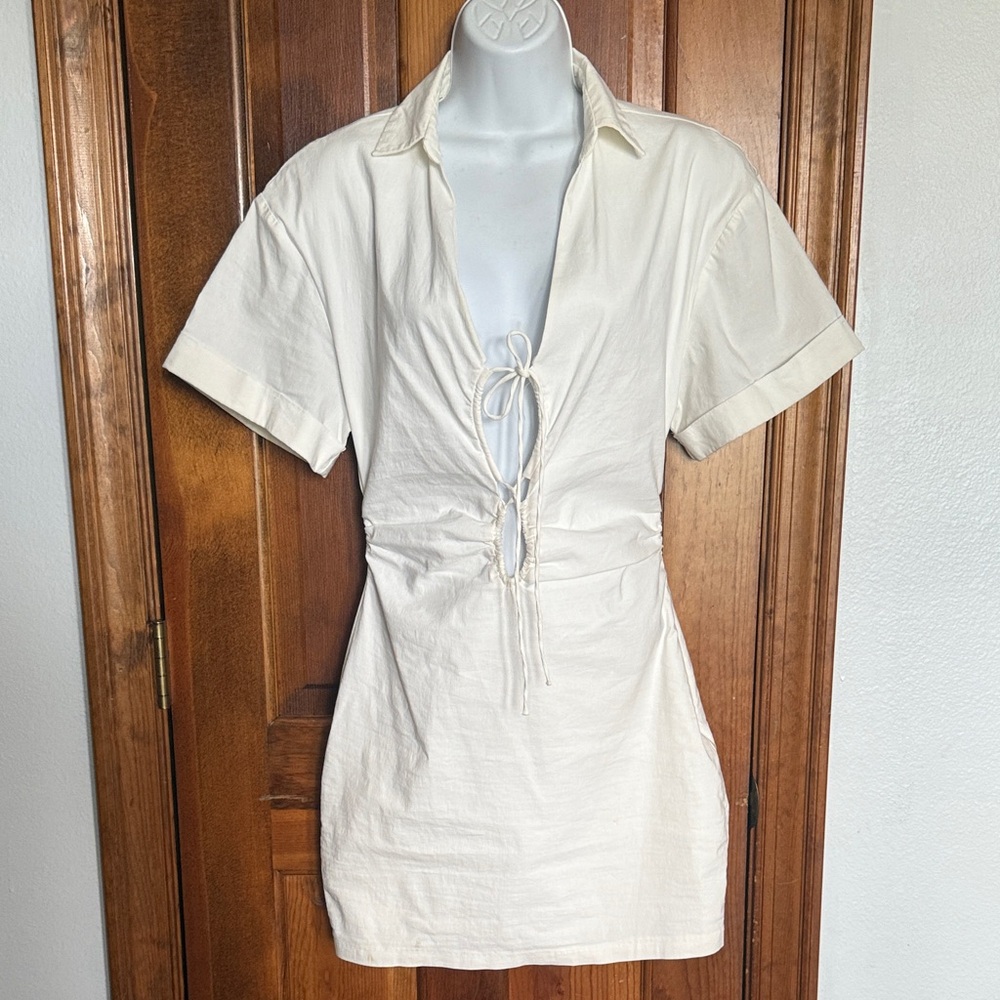 Zara Ivory Tie-Front Midi Dress